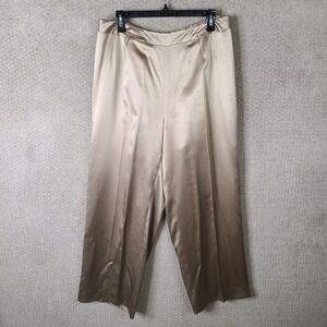 Vintage Talbots Pants Women 18W Gold‎ Pure Silk Wide Leg Elastic Waist Dressy